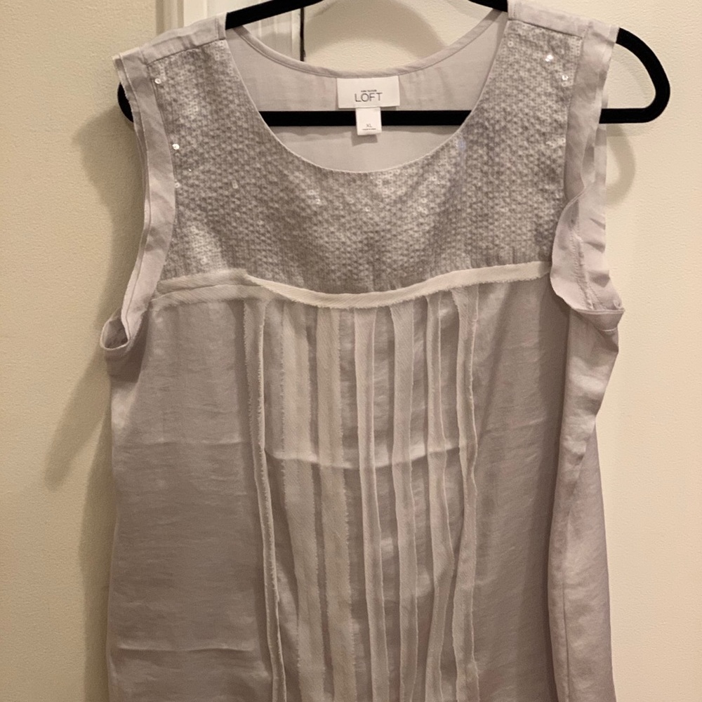 Light gray partial sequined sleeveless blouse